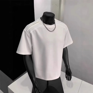 Camiseta de Verano para Hombre, Estilo Americano, Vintage, Lisa, de Hombros Caídos, Manga Corta, Sin Arrugas, Ajuste Holgado, Color Sólido - Product Image 3
