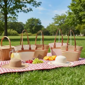 <b>Summer</b> Outdoor Beach Straw <b>Bag</b> Hat Set 2PCS Large Capacity Straw <b>Tote</b> <b>Bag</b> Women Straw Shopping <b>Bags</b> - Product Image 1