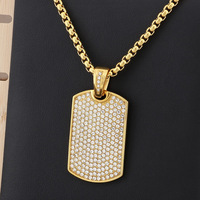 Pendentif rectangulaire géométrique en acier inoxydable plaqué or 18 carats, serti de diamants, pour homme, cadeau pour mariage ou fête