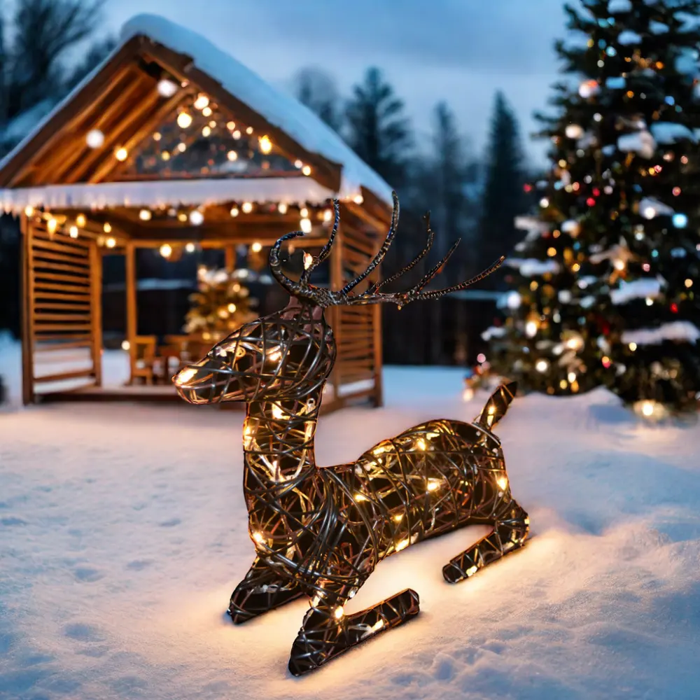 Veado com iluminação LED de Natal branco quente Decoração ao ar livre para festas de férias Veado iluminado modificável para a celebração do Natal