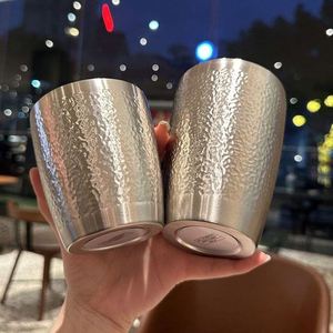 304 Stainless Steel <b>Double</b> <b>Wall</b> Inner Liner Hammered Texture Cup Portable Drinking Mug for Home Outdoor - Product Image 5