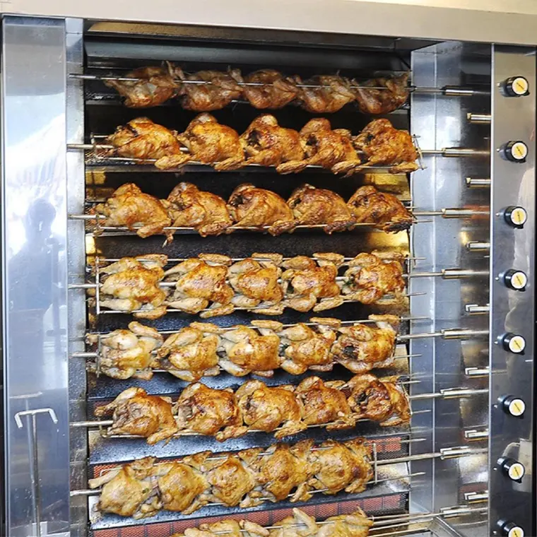 rotisserie grill para asar pollos 3/6/9 rods gas smoker commercial chicken otisserie