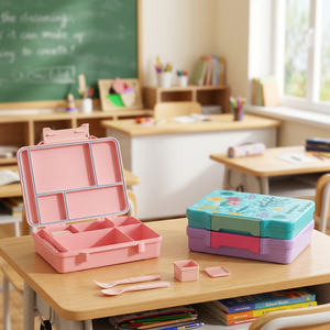 Boîte à lunch pour enfants, 5 compartiments, rectangulaire, taille M, plastique de qualité alimentaire, utilisable au micro-ondes, réutilisable, pour les enfants à l'école - Product Image 6