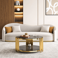 Table basse en verre de luxe moderne, table d'appoint ronde en acier inoxydable, mobilier minimaliste pour petit salon