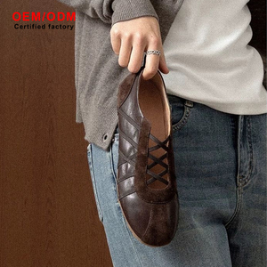 OEM Custom Sheep <strong>Suede</strong> + Vegetable-Tanned Calfskin Upper French Retro <strong>Ballet</strong> <strong>Flats</strong> Women's Slip-on Soft Lightweight Casual Shoes - Product Image 2