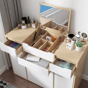 Modern Bedroom <strong>Corner</strong> White Oak <strong>Makeup</strong> Storage Vanity <strong>Table</strong> with Flip Mirror Multi-functional Dressing <strong>Table</strong> - Product Image 2
