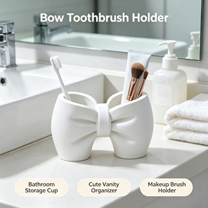 Soporte para cepillos de dientes y bolígrafos con diseño de lazo, organizador de almacenamiento doble para baño, tocador, brochas de maquillaje, artículos de papelería y regalos - Product Image 4