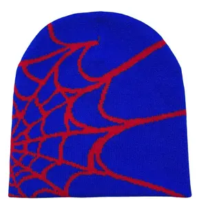 2023 Unisex fashion winter customized beanie hat jacquard spider web knit cuffless beanie hats caps