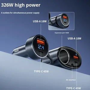 <span class=keywords><strong>Chargeur</strong></span> multifonction 6 ports avec affichage numérique, sortie 20V 3A, haute puissance, pour allume-cigare Starlink Mini, compatible QC3.0 & PD, 12-24V - Product Image 2