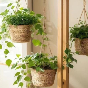 <b>Hanging</b> Wicker Plant <b>Baskets</b> Round Handmade Flower Pots For Indoor Outdoor <b>Garden</b> Decor - Product Image 3