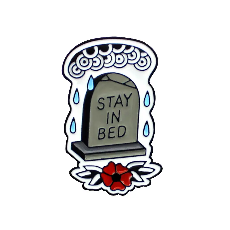 Stay In Bed Tombstone Flower Brooch Punk Halloween Memorial Ceremony Souvenir Decoration Soft Enamel Lapel Pin