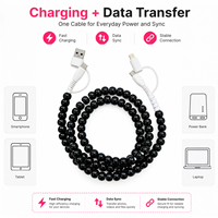 Câble de charge à perles noires 4 en 1, cordon de chargeur de téléphone multi-connecteurs, câble de données USB Type C pour iPhone Android