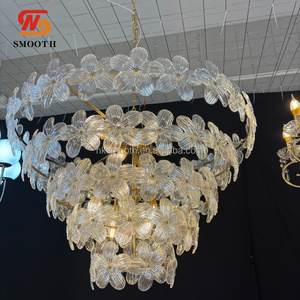 Luminaire suspendu moderne de luxe pour décoration de mariage, grand lustre rond floral, cadre en métal doré, éclairage de plafond - Product Image 1