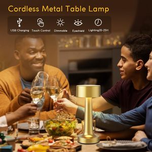 Lampe de table LED portable rechargeable en gros, 3 couleurs, contrôle tactile, en métal, sans fil, intensité variable en continu, pour chevet et salle à manger - Product Image 5