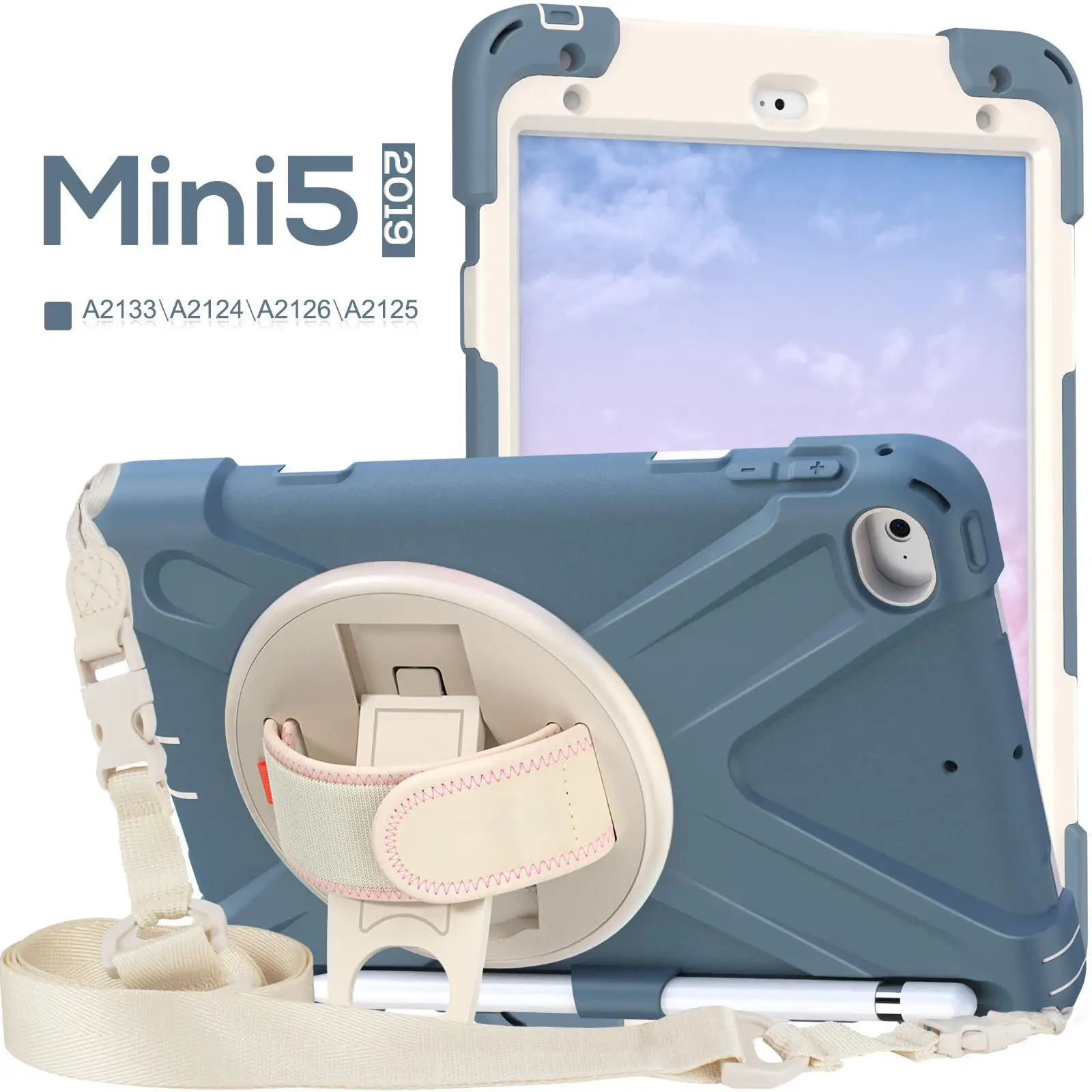 Funda protectora para tableta de todo el cuerpo para iPad Mini4 mini5 de 7,9 pulgadas con portalápices y correa para el hombro con soporte