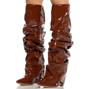 Pleated Upper Pants Knee High <b>Boots</b> Ladies <b>Wedge</b> Heels Pants Shoes Women Camouflage Overlay Ruched Long <b>Boots</b> - Product Image 2