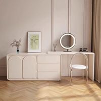 Coiffeuse moderne minimaliste en bois couleur crème avec commode intégrée – Ensemble de vanité de chambre luxueux et chic