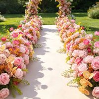 Buket Bunga Campuran Buatan Warna Pink Peach Oranye Mawar Sutra untuk Vas Dekorasi Pernikahan dan Rumah