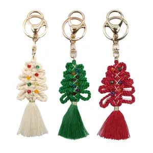 Bsbh Cây giáng sinh đầy màu sắc làm bằng tay dệt bông macrame Keychain cho túi trang trí