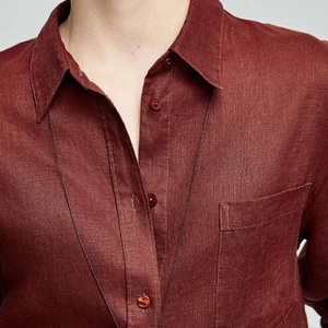 Nouvelle Arrivée Blouse Décontractée Style Rétro à Manches Longues Col en V Chemise Plissée Décontractée en Lin Uni pour Femme - Product Image 4