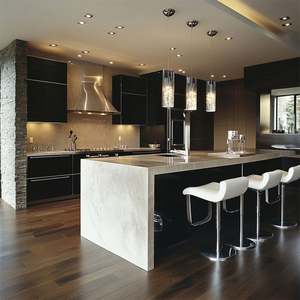 Îlots et armoires de cuisine modernes modulaires de luxe sur mesure, fabriqués en panneaux de mélamine pour les intérieurs d'appartements - Product Image 4