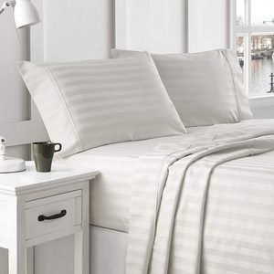 250tc 100% cotton khách sạn chất lượng sọc tùy chỉnh tấm ga trải giường phẳng thiết lập dùng một lần với nhân vật giáng sinh mô hình cho khách sạn Spa - Product Image 1