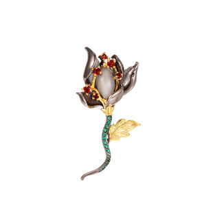 ชุดเครื่องประดับดอกไม้เสมือนจริงงานแฮนด์เมดสีเขียวพลอยสป์เนล/โกเมน/หยกสีขาวดีไซน์สมบูรณ์แบบขายส่ง - Product Image 3