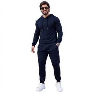 Luxury 380GSM Brushed Fleece Tracksuit Men Full Zip Hoodie <b>Jogger</b> Set <b>White</b> Black Color Block Design Embroidered Logo - Product Image 1
