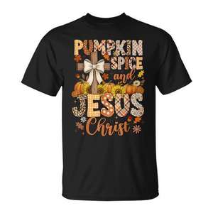 Camiseta cristiana de otoño con diseño de calabaza y Jesucristo - Product Image 1