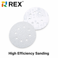 REX Abrasive 6" Multi-Hole White Flocked Hook Loop Sanding Disc Medium Hardness High Efficiency Grinder/Sander