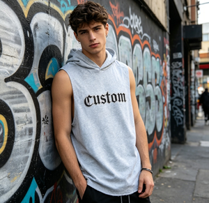 Sweat-shirt à capuche sans manches pour homme, logo personnalisé, gris, coton, French Terry, streetwear, broderie, vêtements décontractés - Product Image 1