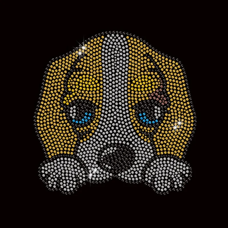 Diseño lindo perro amarillo de transferencia de calor de diamantes de imitación