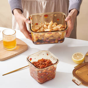 Boîte de conservation alimentaire carrée en verre borosilicate avec couvercle à clip, compatible micro-ondes, imprimé dessin animé, boîte à lunch - Product Image 5