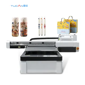 TUCAN 6090 printer Flatbed UV dengan dua atau tiga Epson xp 600 atau i3200-u1 head pilihan untuk bahan datar secara langsung.