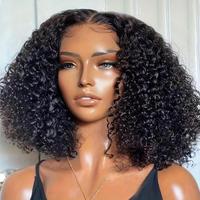 Perruque en cheveux humains Jerry Curl, pré-épilée, avec une ligne de cheveux naturelle, texture bouclée douce et rebondissante, perruque en dentelle sans colle pour femmes noires