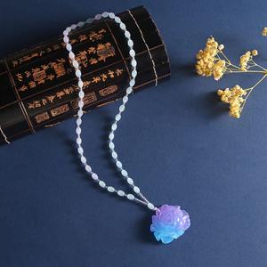 Collar YL de imitación de ámbar con degradado morado <span class=keywords><strong>y</strong></span> gota de agua, colgante de hebilla de la <span class=keywords><strong>paz</strong></span>, estilo étnico, suéter largo, cuentas de plástico, transmisión en vivo - Product Image 4