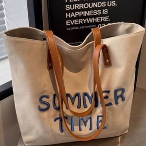 Nuova Borsa in Tela <span class=keywords><strong>con</strong></span> Logo Personalizzato Ricamato per Donne, Grande Capacità, Shopper <span class=keywords><strong>con</strong></span> Manici in Pelle - Product Image 2