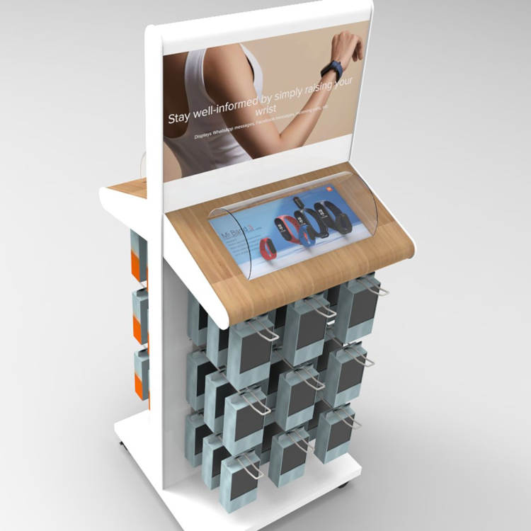 Custom Metal Floor Standing Smart Bracelet Retail Display Stand with Carton Packing for Mobile Phone Accessories Store