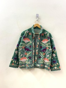 Handmade Velvet Animal Print Cotton Lace Button Vintage Suzani <b>Duster</b> Coat Boho Winter Bomber Jacket OEM Exporter Manufacturer - Product Image 3