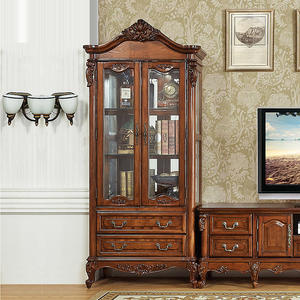 Librería Clásica Real de 4 Puertas, Mueble para Almacenamiento de Vino, Vitrina Alta Dorada, Aparador, Mueble Antiguo de Madera Maciza - Product Image 5