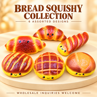 Jouets Squishy en PU en forme de pain mignon, jouets anti-stress souples à presser en forme d'aliments, 6 designs assortis, vente en gros