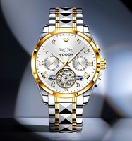 Montre mécanique pour homme Vodoy Tourbillon, calendrier perpétuel lumineux, affichage de la date et du jour, acier inoxydable, mode business, étanche