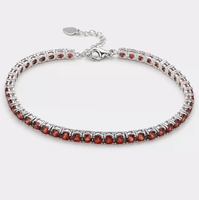 Bracelet tennis en argent sterling 925 serti de zircone cubique rouge, bracelet délicat pour femmes, chaîne entièrement sertie de pierres, vente en gros