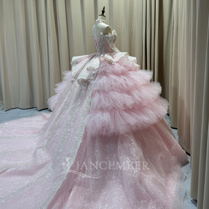 Vestido de Quinceañera Rosa Rubor MC045 con Hombros de Mariposa, Cuentas Plateadas, Brillo y Volantes, Vestido de Princesa para Fiesta de 15 Años Jancember - Product Image 6