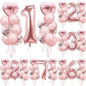 Birthday Party Supplies And Digital Anniversary 1-9 Foil Balloons 32-Inch Number And Latex Balloons Set Party Decorations