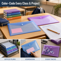Pochette transparente en PP avec fermeture à bouton-pression A4 et A5, enveloppe en plastique imperméable pour le classement au bureau, à l'école ou à la maison