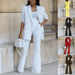 Two-Pieces Women Blazer Suit Sexy Elegant Woman Jacket and Trousers Female Blazer White Yellow Chic Women Outfit Office Ladies