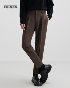 2025 primavera nuovi <span class=keywords><strong>pantaloni</strong></span> Casual da uomo di alta qualità marrone Slim da lavoro da ufficio in cotone con pendenze dritte - Product Image 4