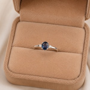Anillo de Compromiso de Oro Blanco de 14K con Zafiro Azul de Corte Ovalado Natural y Diamantes de 0.31ct, Anillos de Piedras Preciosas para Mujeres, para Bodas y Fiestas - Product Image 5