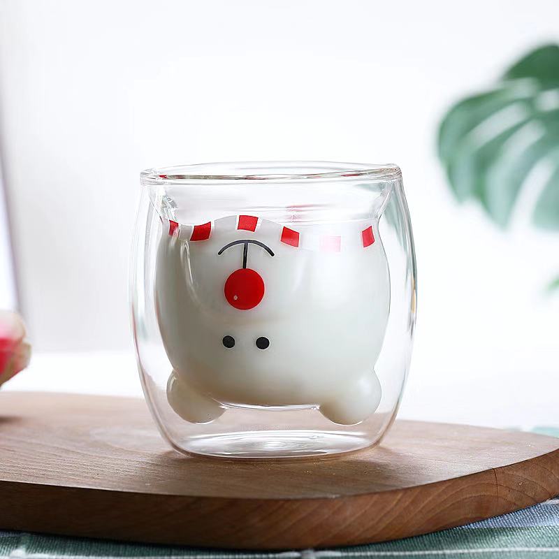 Wholesale Colored Borosilicate Coffee Tea Water Bear Double Wall Glass Cup